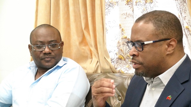Deputy Premier of Nevis and Minister of Health Hon. Mark Brantley (right) with Nevisian Neurosurgeon Dr. James Geoffrey Liburd at the Alexandra Hospital